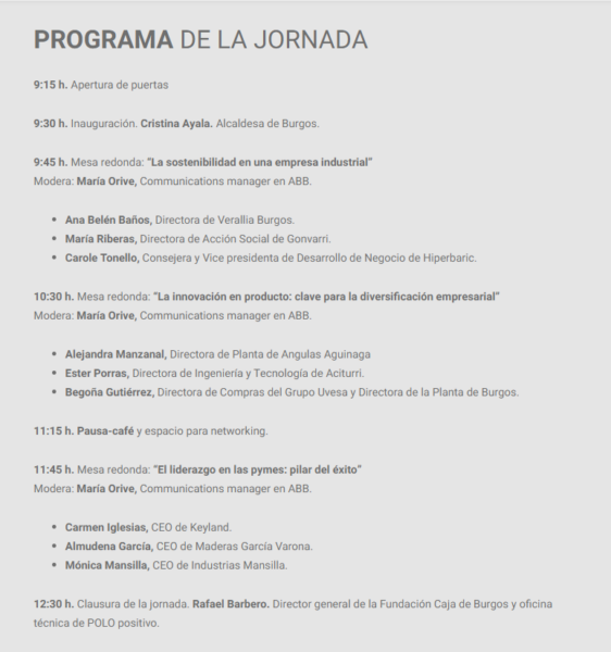 Programa de la Jornada II Mujer e Industria